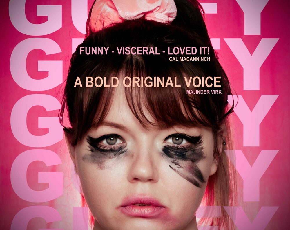 Headshot of girl with smudged eye makeup. Guffy written in large letters.